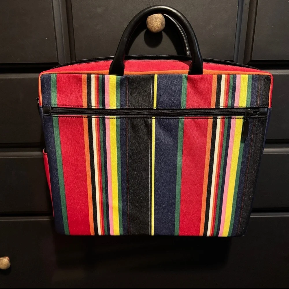 VTG Y2K Padded Cotton Striped Stiff Laptop Bag Side Pocket Colorful NWOT RARE - Picture 2 of 9